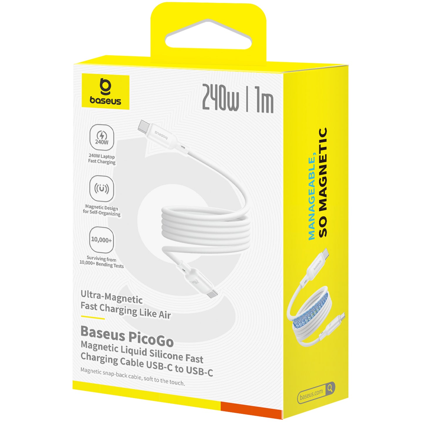 USB-C Data- en Oplaadkabel - USB-C Baseus PicoGo, 240W, 1m, Wit P10376800211-00