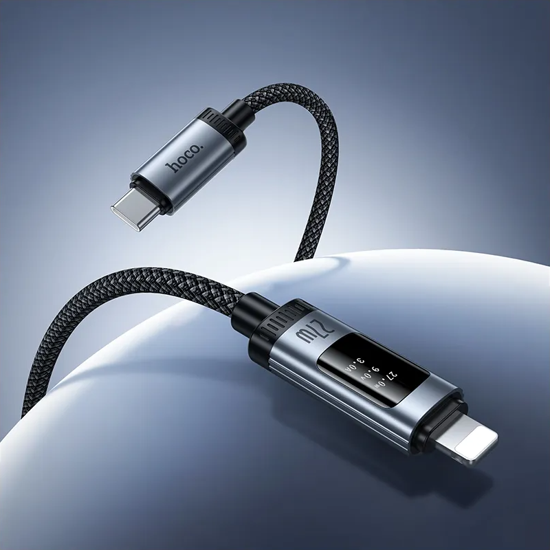 Data- en Oplaadkabel USB-C - Lightning HOCO Display U148, 27W, 1.2m, Zwart