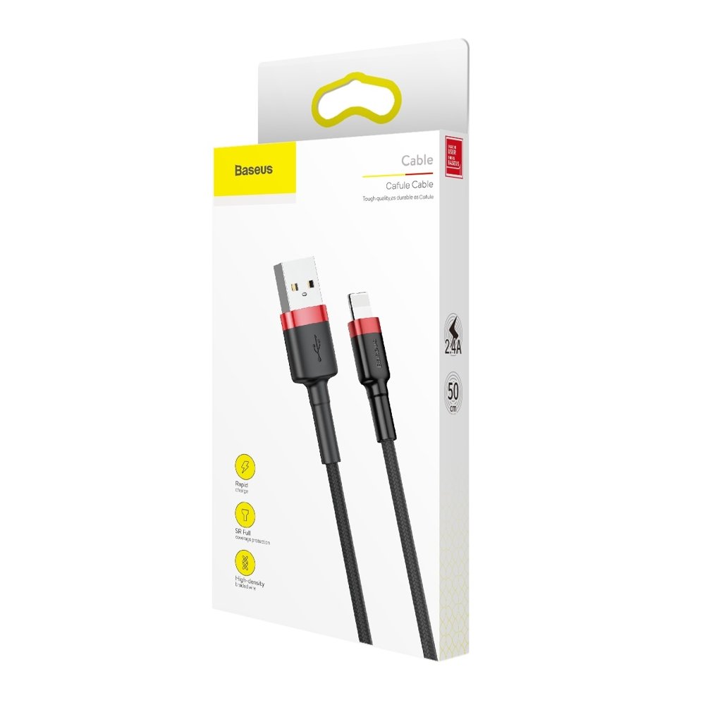 USB-A - Lightning Baseus Cafule Data- en Oplaadkabel, 18W, 0.5m, Rood CALKLF-A19