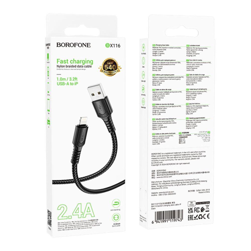 Data- en Oplaadkabel USB-A - Lightning Borofone BX116 Certain, 18W, 1m, Zwart