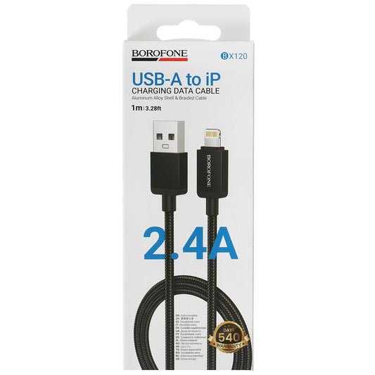 Data- en Oplaadkabel USB-A - Lightning Borofone BX120 Placer, 18W, 1m, Zwart
