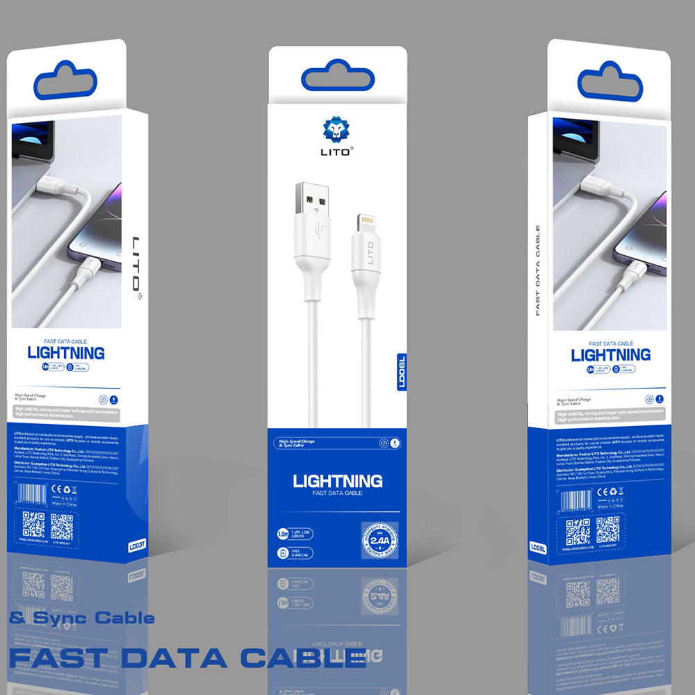 Data- en Oplaadkabel USB-A - Lightning Lito LD06L, 18W, 1m, Wit