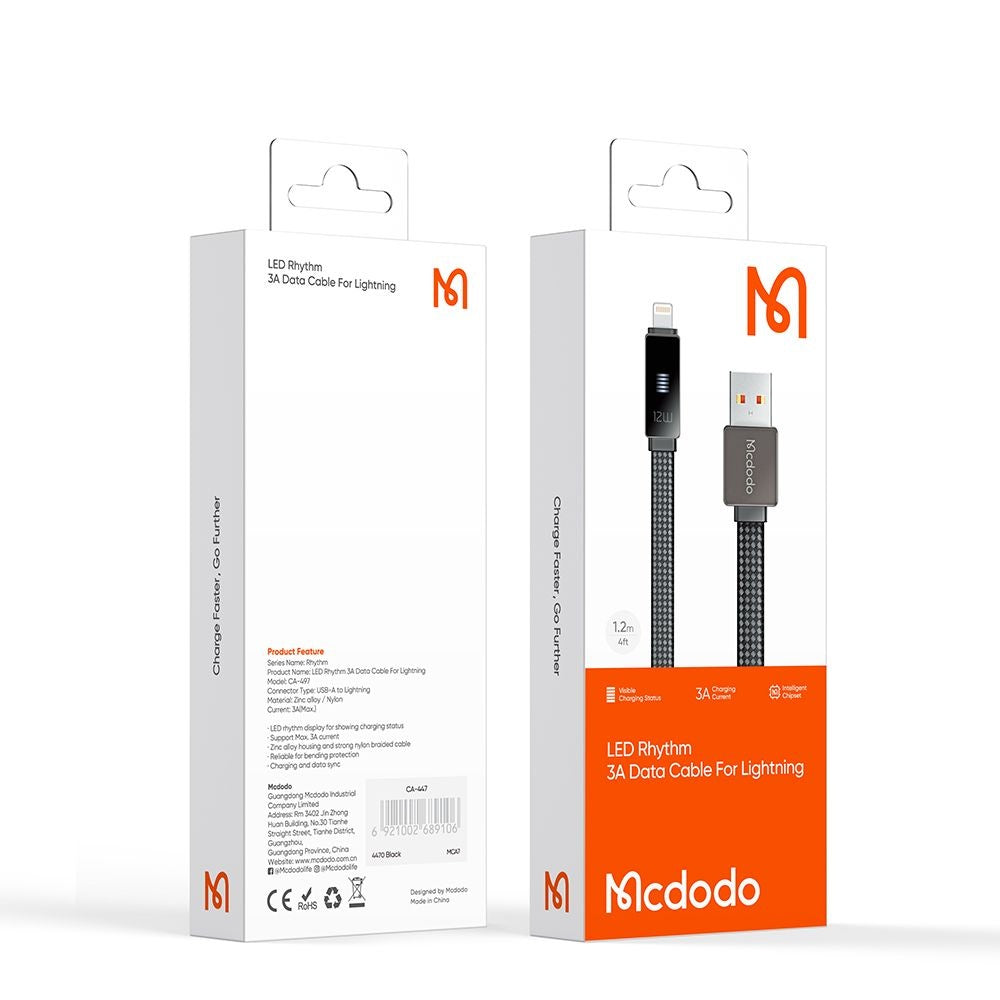 Data- en Oplaadkabel USB-A - Lightning McDodo CA-4970 Rythm Display, 18W, 1.2m, Zwart