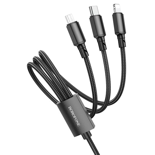 USB-A Charging Cable - Lightning / microUSB / USB-C Borofone BX72, 18W, 1m, Black