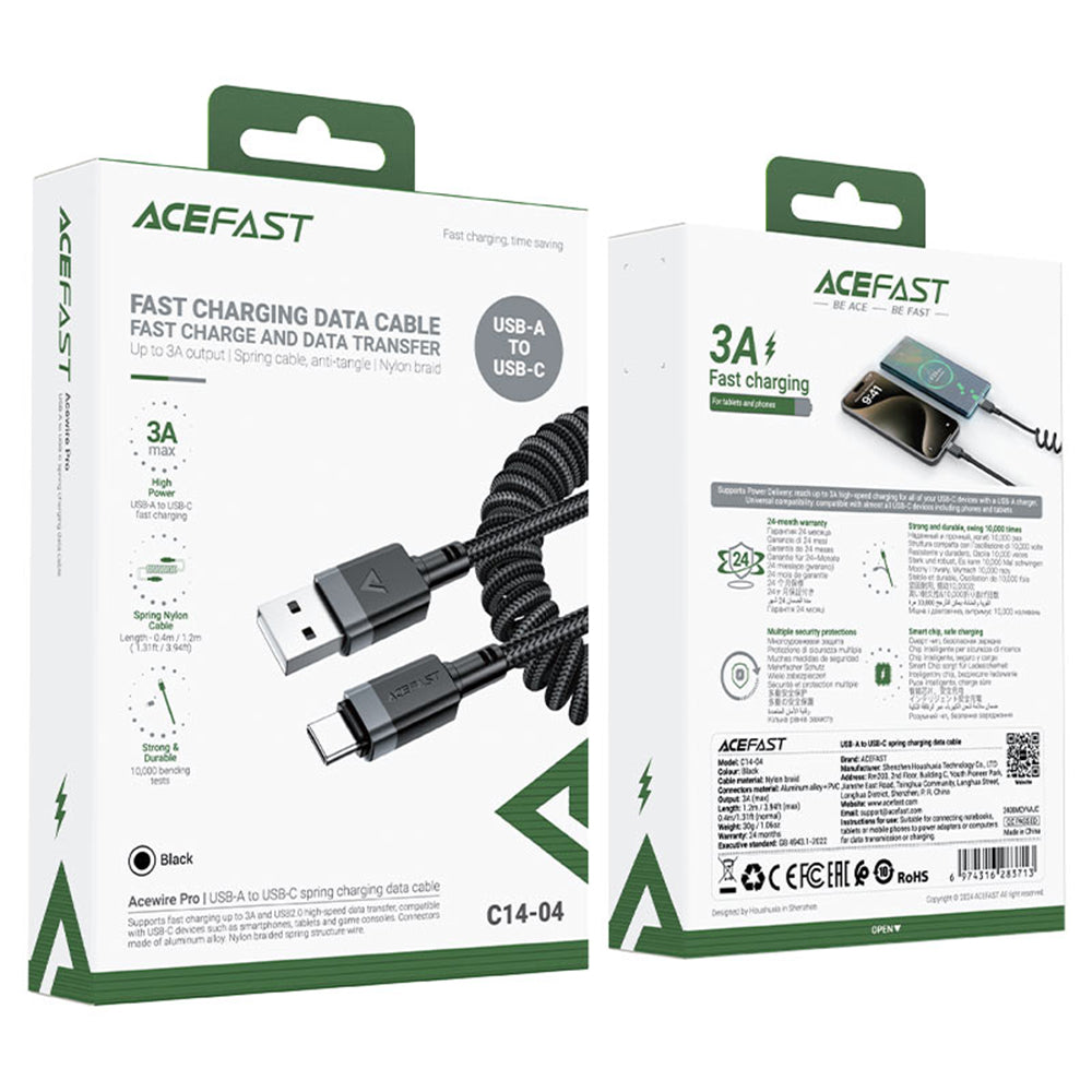 Data- en Oplaadkabel USB-A - USB-C Acefast C14-04, 18W, 1.2m, Zwart