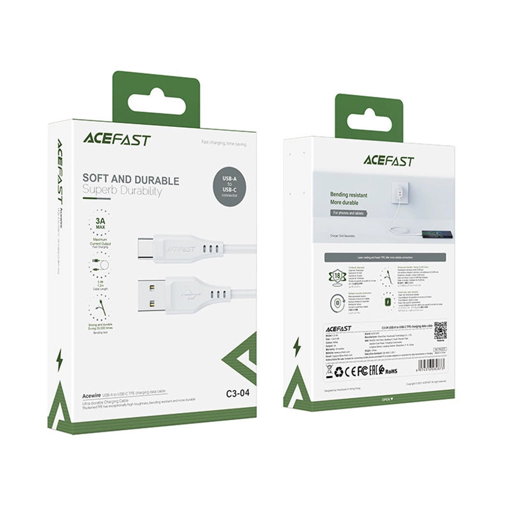 Data- en Oplaadkabel USB-A - USB-C Acefast C3-03, 60W, 1.2m, Wit