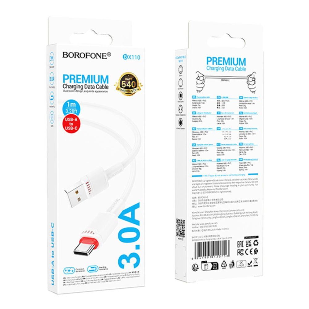 Data- en Oplaadkabel USB-A - USB-C Borofone BX110 Beneficio, 18W, 1m, Wit