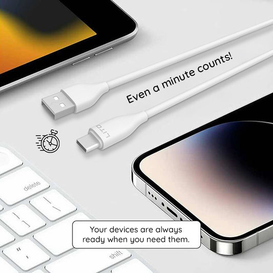 Data- en Oplaadkabel USB-A - USB-C Lito LD03T, 18W, 1m, Wit