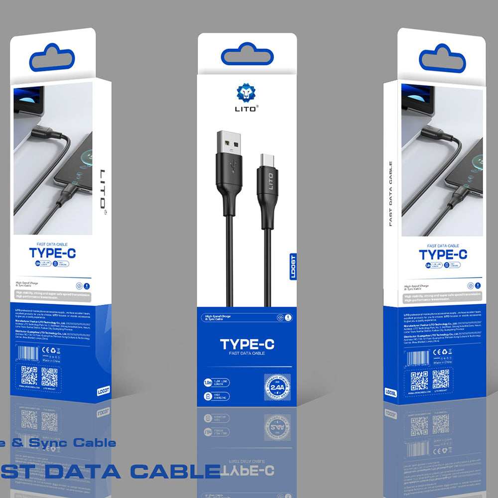 Data- en Oplaadkabel USB-A - USB-C Lito LD06T, 18W, 1m, Zwart