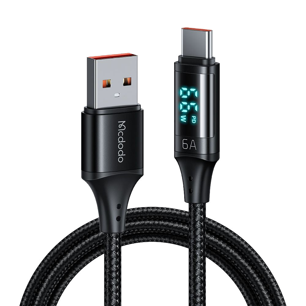 Data- en Oplaadkabel USB-A - USB-C McDodo CA-1080 Display, 66W, 1.2m, Zwart