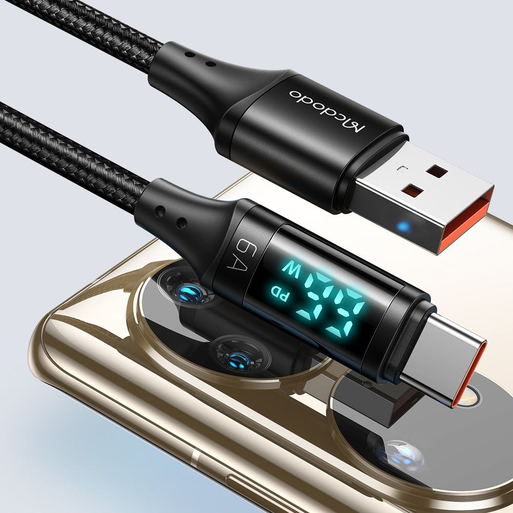Data- en Oplaadkabel USB-A - USB-C McDodo CA-1080 Display, 66W, 1.2m, Zwart