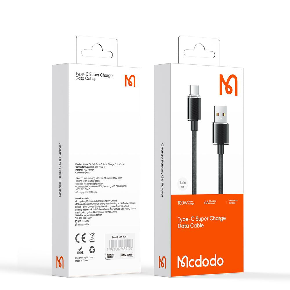 Data- en Oplaadkabel USB-A - USB-C McDodo CA-3650, 100W, 1.2m, Zwart