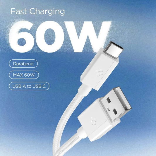 USB-A - USB-C Datakabel en Oplaadkabel Spigen EB6015AC, 60W, 1,5m, Wit ACA10413