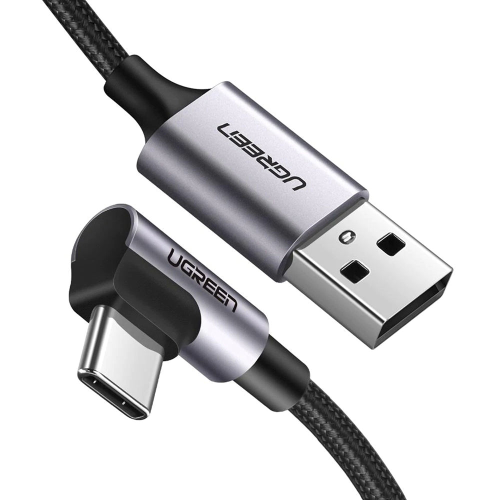 USB-A - USB-C UGREEN US284 Angled Data en Oplaadkabel, 18W, 0.5m, Gri