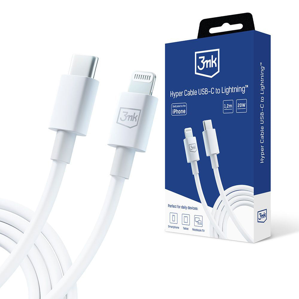 USB-C - Lightning 3MK Hyper Data- en Oplaadkabel, 20W, 1,2m, Wit
