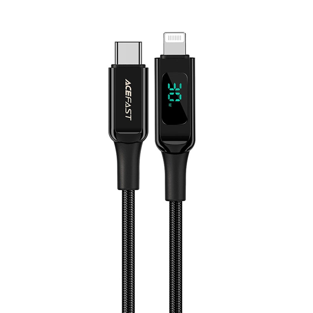 USB-C - Lightning Acefast C6-01 Display Data- en Oplaadkabel, 20W, 1.2m, Zwart