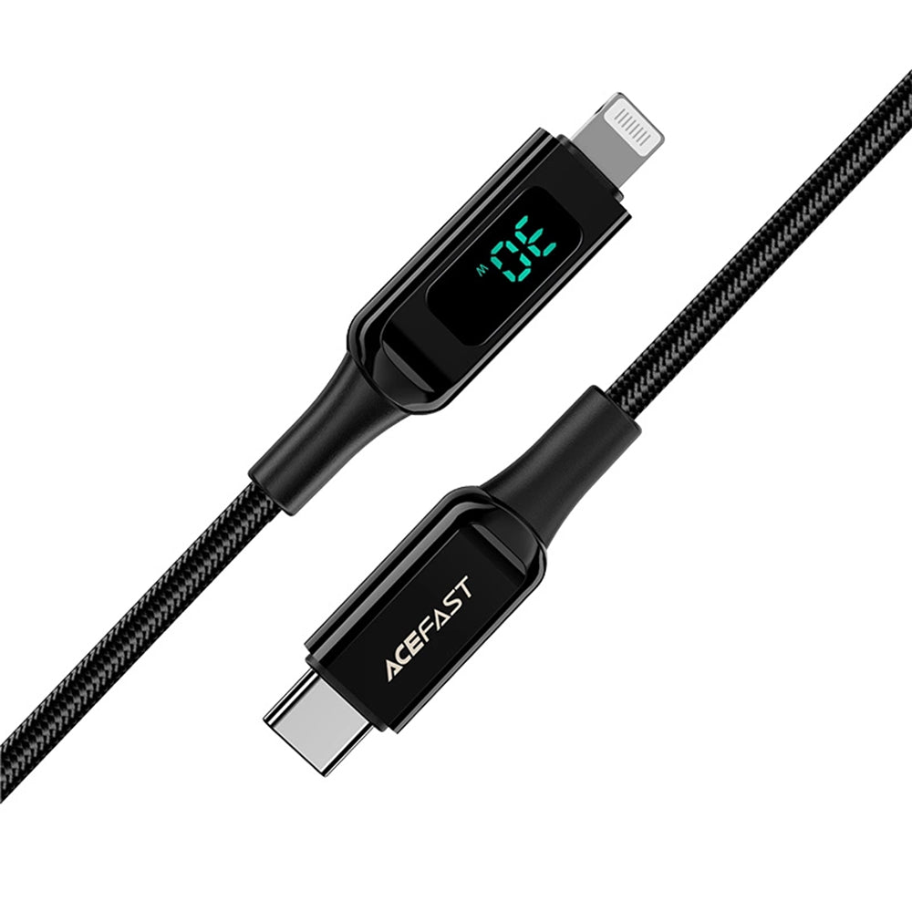 USB-C - Lightning Acefast C6-01 Display Data- en Oplaadkabel, 20W, 1.2m, Zwart