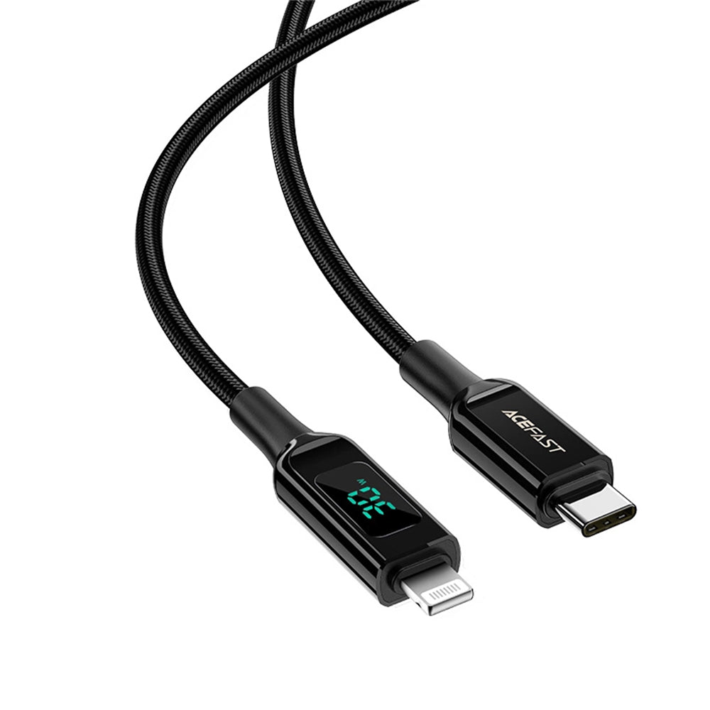 USB-C - Lightning Acefast C6-01 Display Data- en Oplaadkabel, 20W, 1.2m, Zwart