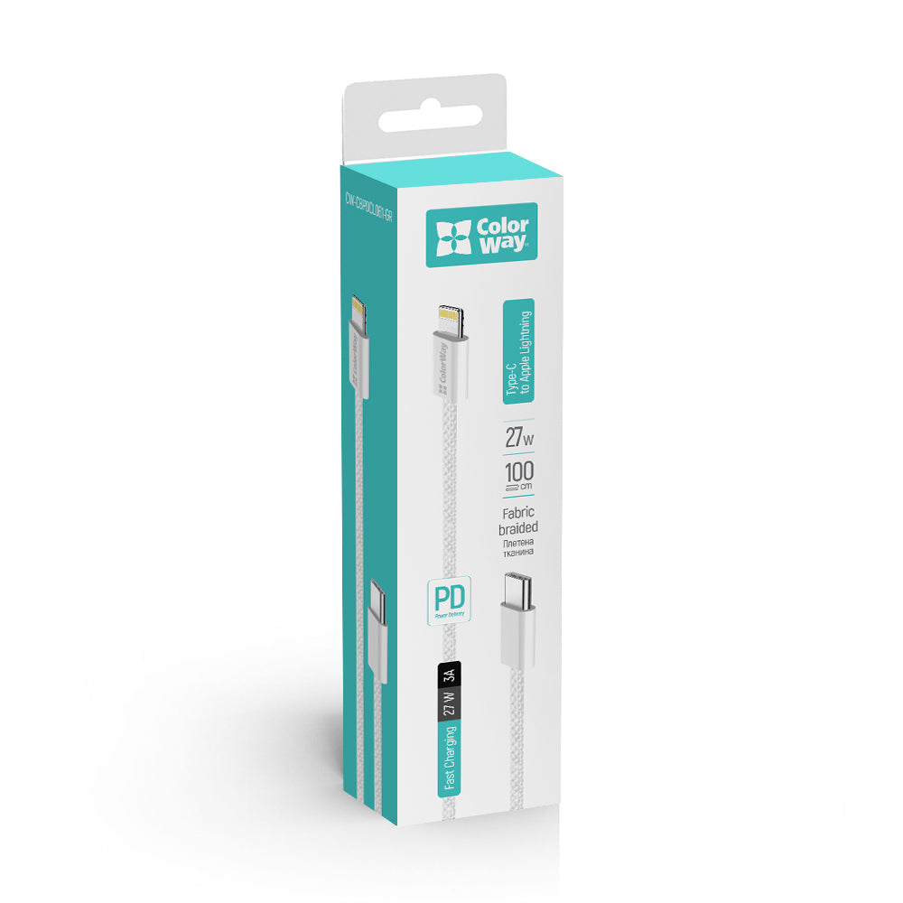 Data- en Oplaadkabel USB-C - Lightning ColorWay CW-CBPDCL061, 27W, 1m, Gri