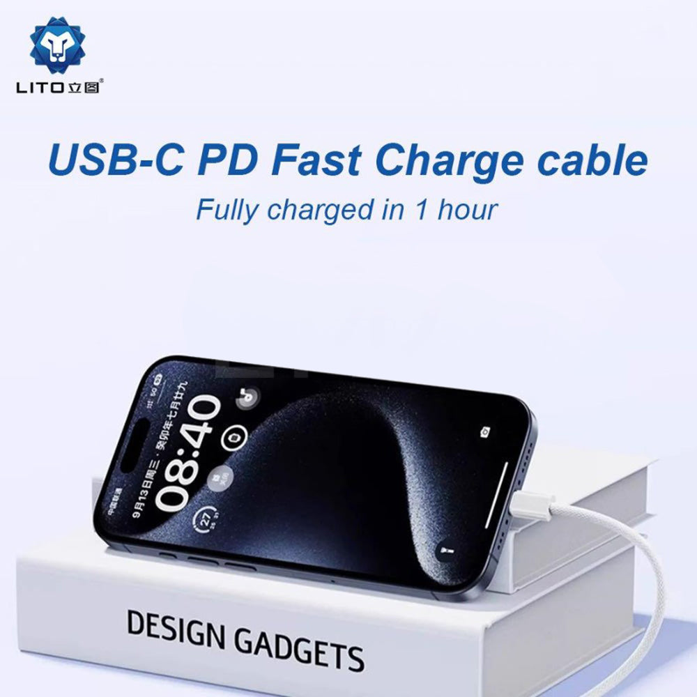 USB-C - Lightning Data- en Oplaadkabel Lito LD04CL, 27W, 2m, Wit