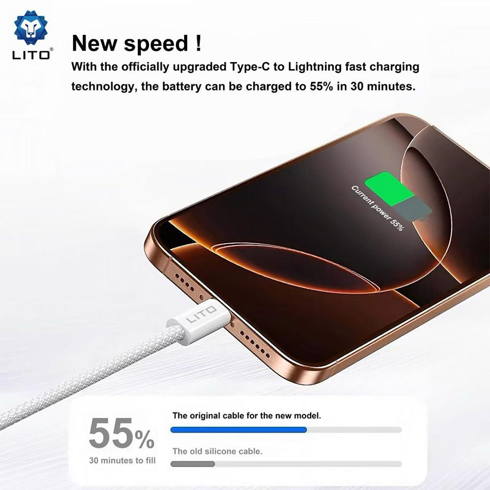 USB-C - Lightning Data- en Oplaadkabel Lito LD04CL, 27W, 2m, Wit