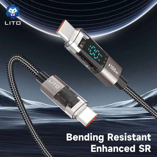 USB-C - Lightning Data- en Oplaadkabel Lito LD09CC Display, 100W, 1.2m, Zwart