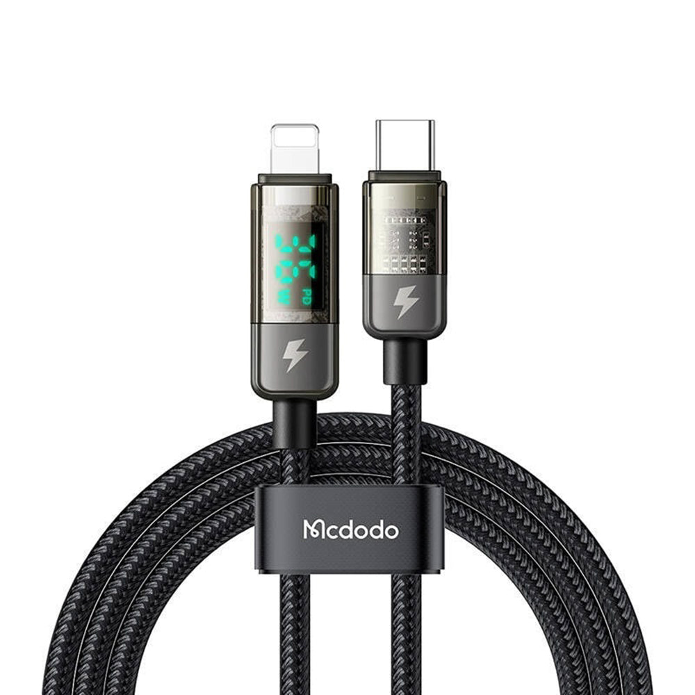 USB-C - Lightning McDodo CA-3600 Data- en Oplaadkabel met Auto Power Off Display, 36W, 1.2m, Zwart