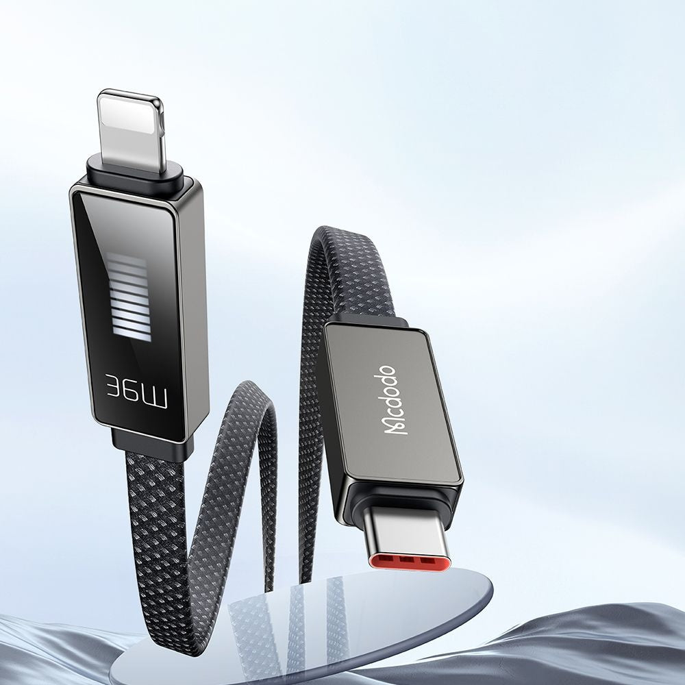Data- en Oplaadkabel USB-C - Lightning McDodo CA-4960 Rythm Display, 36W, 1.2m, Zwart