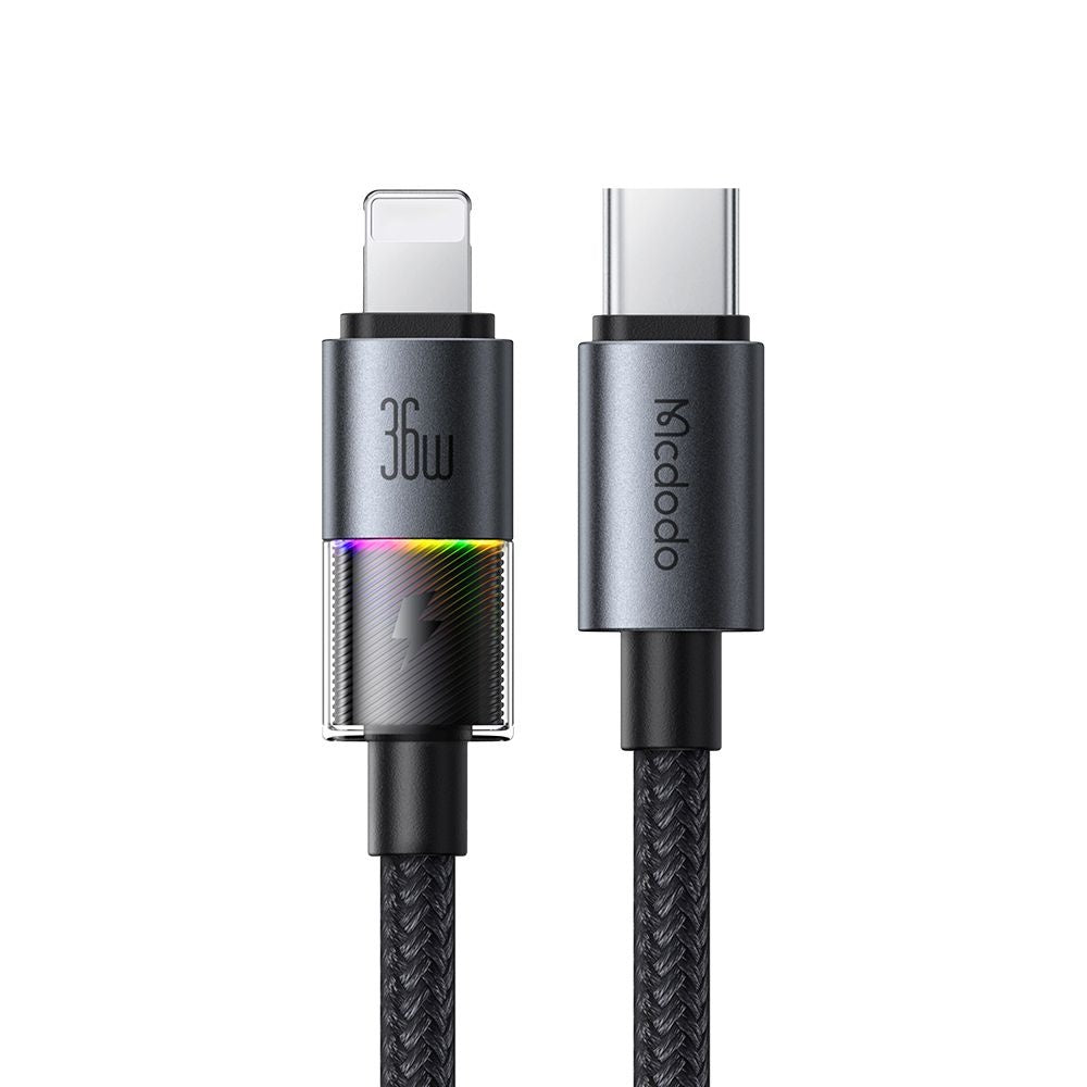 Data- en Oplaadkabel USB-C - Lightning McDodo CA-8190 Colorful, 36W, 1.2m, Zwart