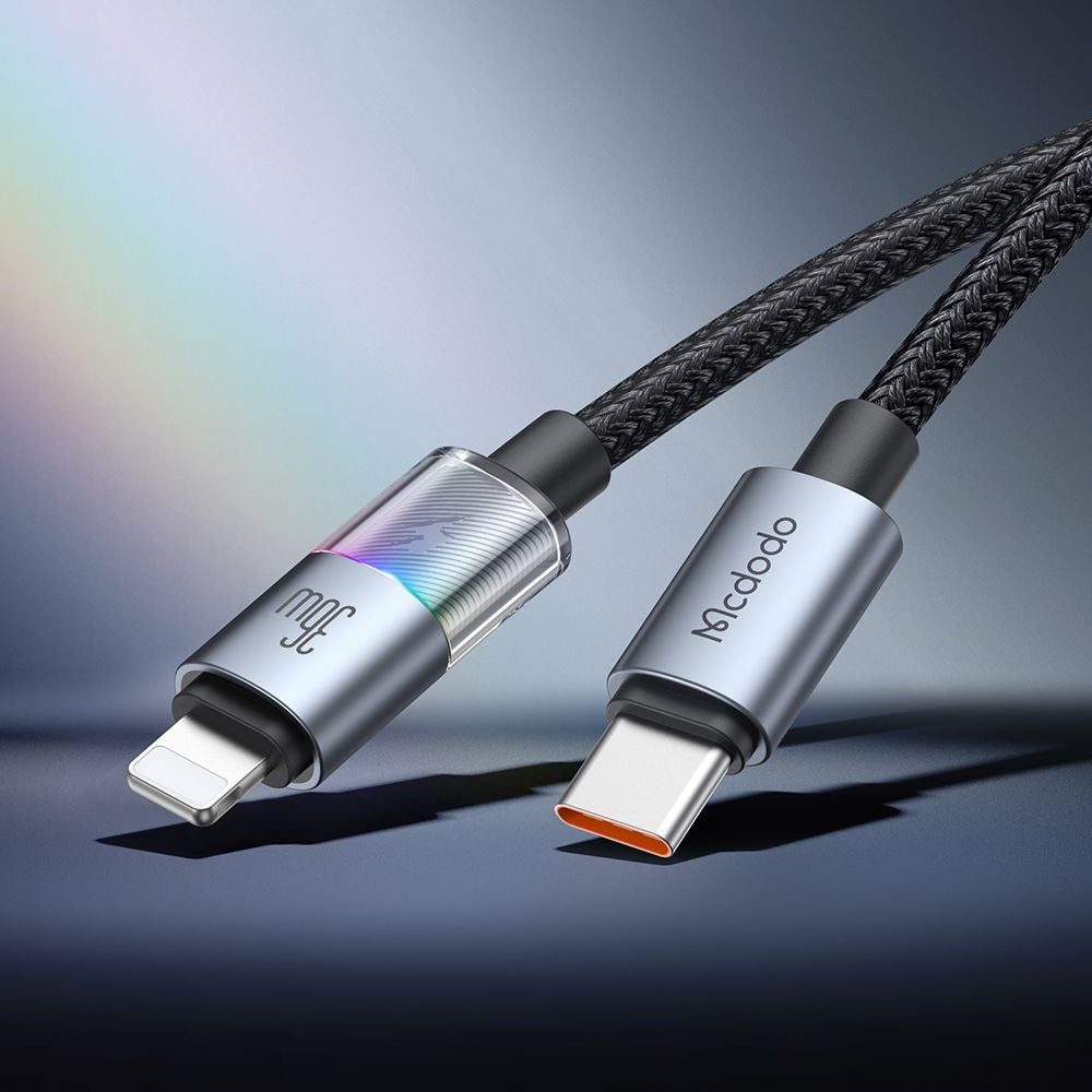 Data- en Oplaadkabel USB-C - Lightning McDodo CA-8190 Colorful, 36W, 1.2m, Zwart