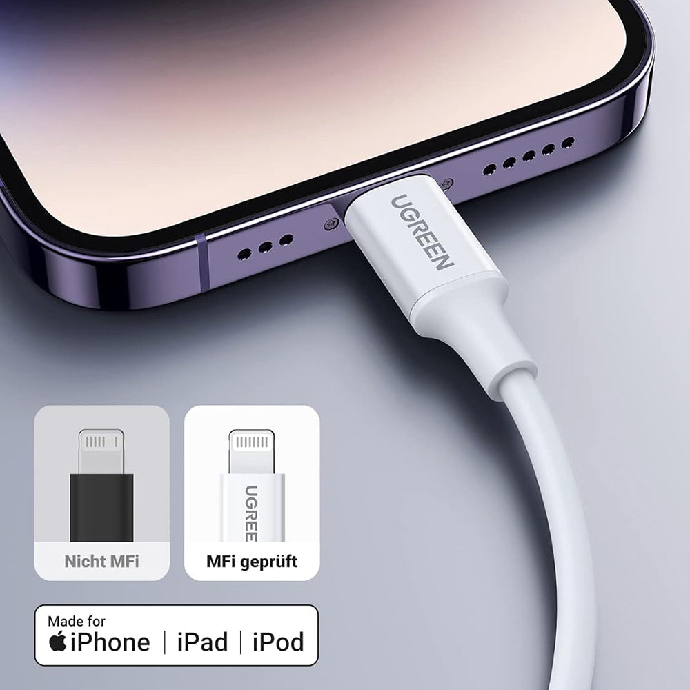 USB-C - Lightning Data- en Oplaadkabel UGREEN US171 (10493), 20W, 1m, Wit