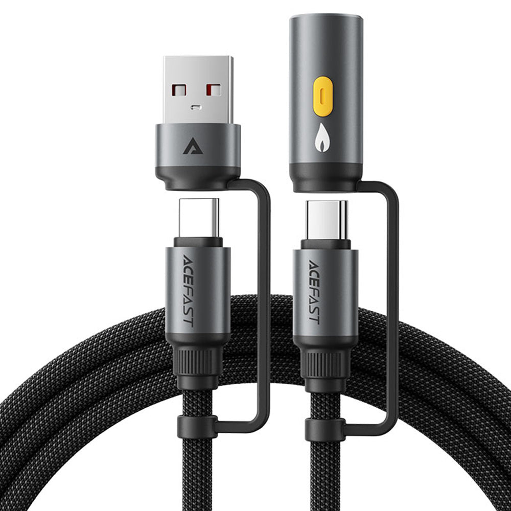 Data- en Oplaadkabel USB-C / USB-A - USB-C / Elektrische Aansteker Acefast J6, 60W, 1.2m, Zwart