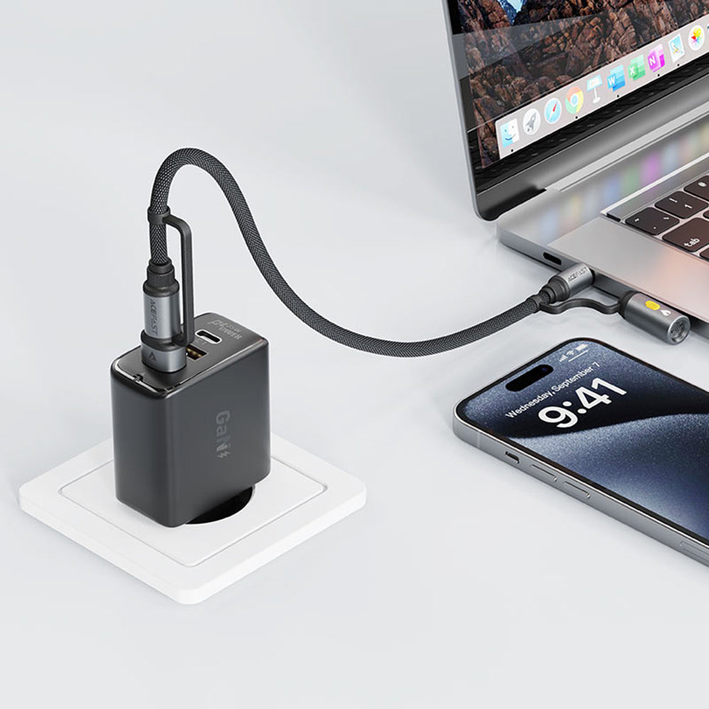 Data- en Oplaadkabel USB-C / USB-A - USB-C / Elektrische Aansteker Acefast J6, 60W, 1.2m, Zwart
