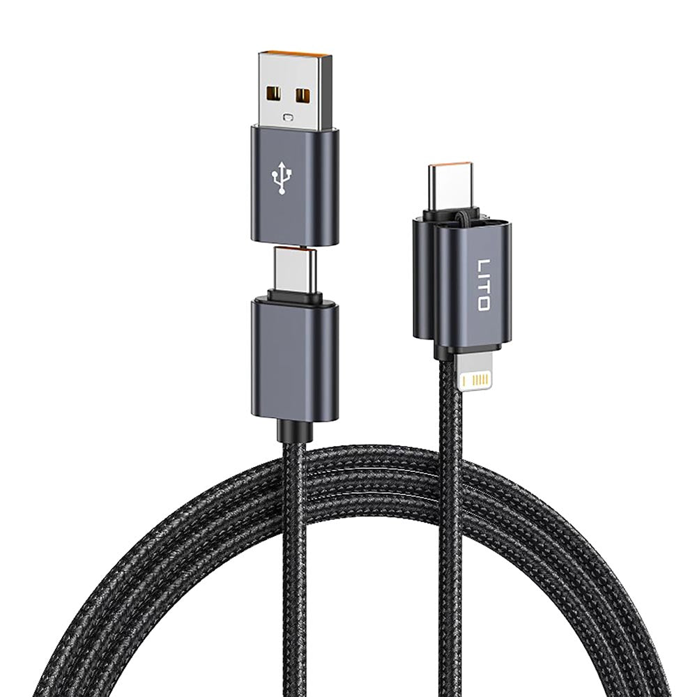 Data- en Oplaadkabel USB-C / USB-A - USB-C / Lightning Lito LD21, 100W, 1m, Zwart