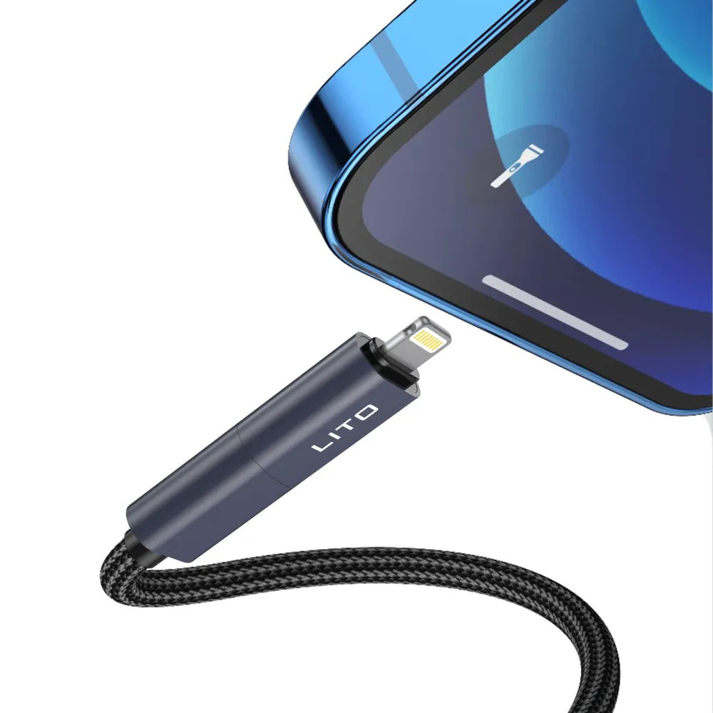 Data- en Oplaadkabel USB-C / USB-A - USB-C / Lightning Lito LD21, 100W, 1m, Zwart