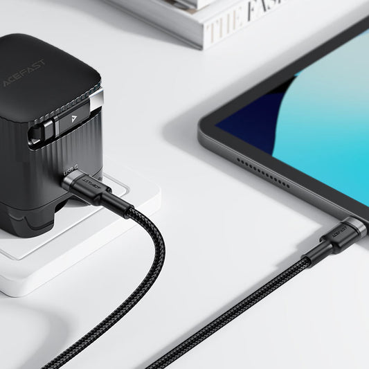 USB-C Data- en Oplaadkabel - USB-C Acefast C22-03, 60W, 1.2m, Zwart