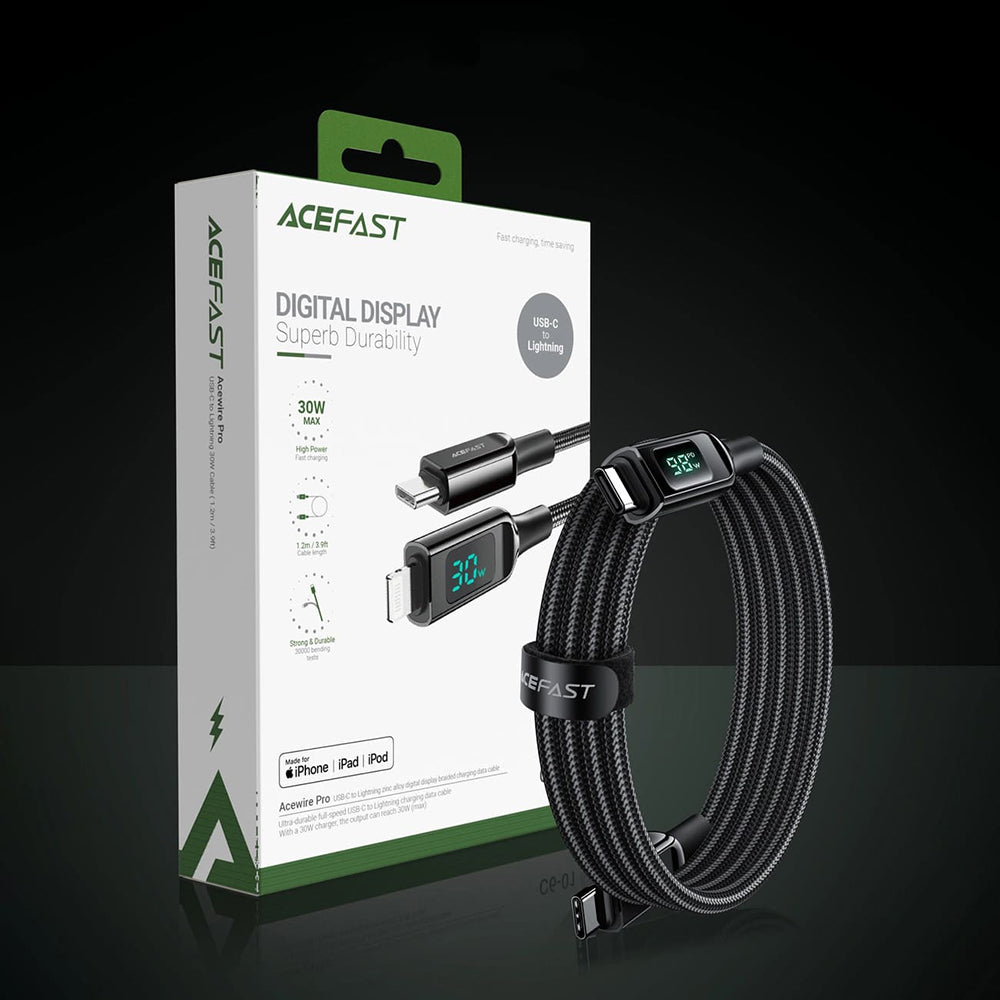 USB-C Data- en Oplaadkabel - USB-C Acefast C6-03 Display, 100W, 2m, Zwart