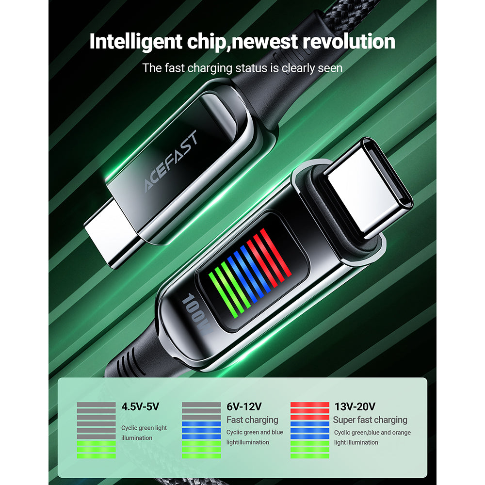 USB-C Data- en Oplaadkabel - USB-C Acefast C7-03, 100W, 1.2m, Zwart