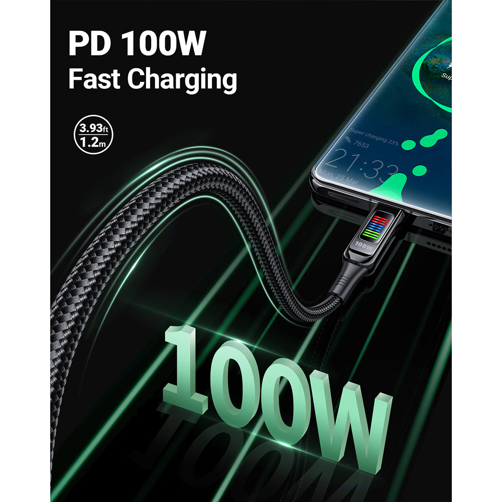 USB-C Data- en Oplaadkabel - USB-C Acefast C7-03, 100W, 1.2m, Zwart