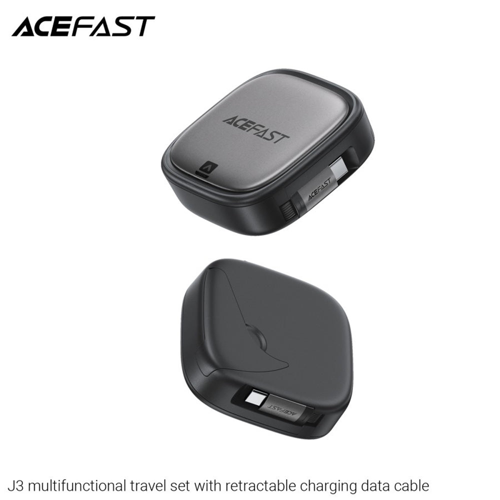 USB-C - USB-C Acefast Travel J3 Data- en Oplaadkabel, 60W, 0.95m, Zwart