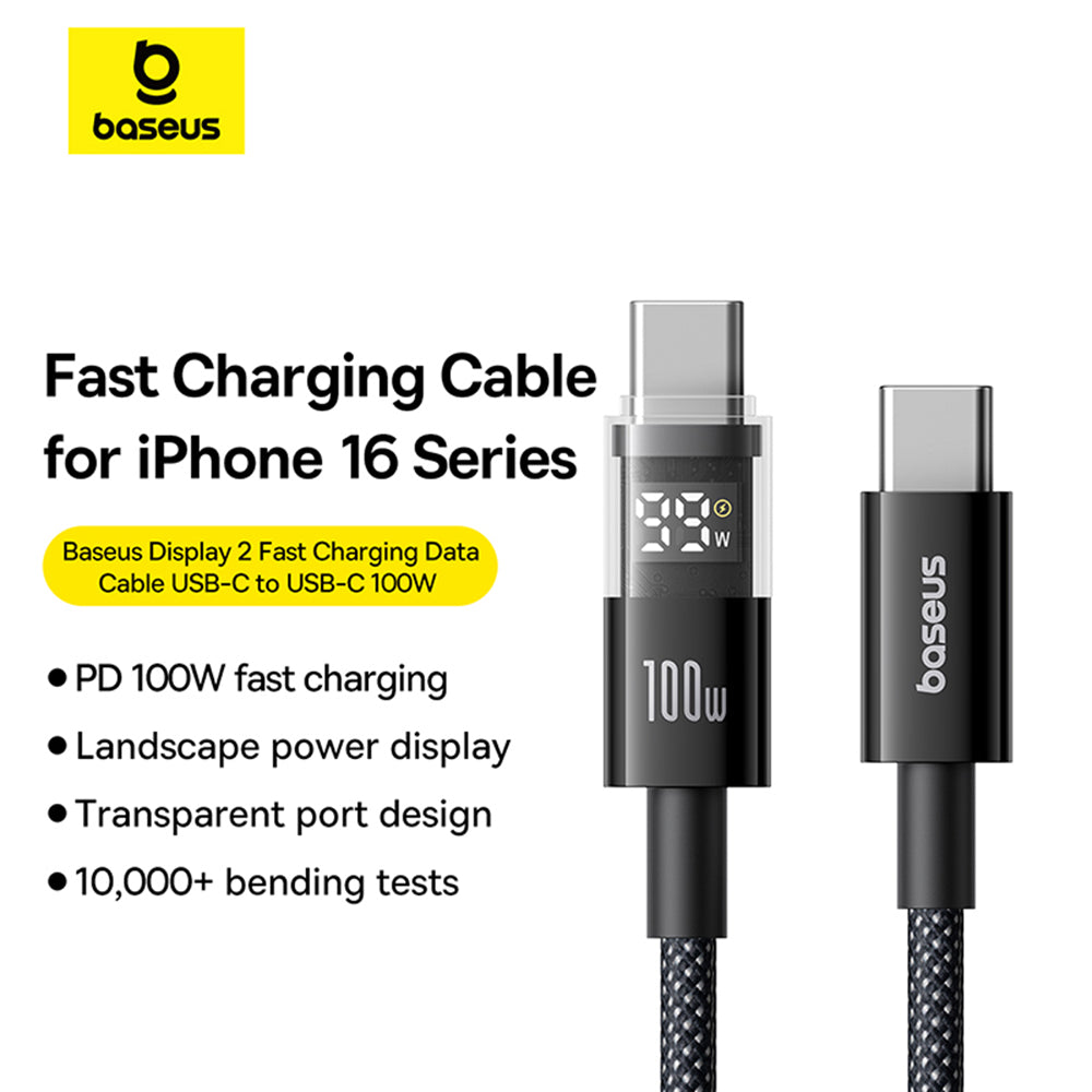 Data- en Oplaadkabel USB-C - USB-C Baseus Display 2, 100W, 2m, Zwart P10377706123-00