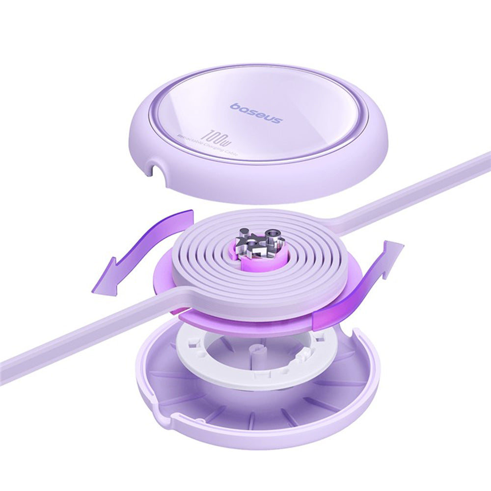 Data- en Oplaadkabel USB-C - USB-C Baseus Free2Draw Mini Intrekbaar, 100W, 1m, Paars P10364500511-00