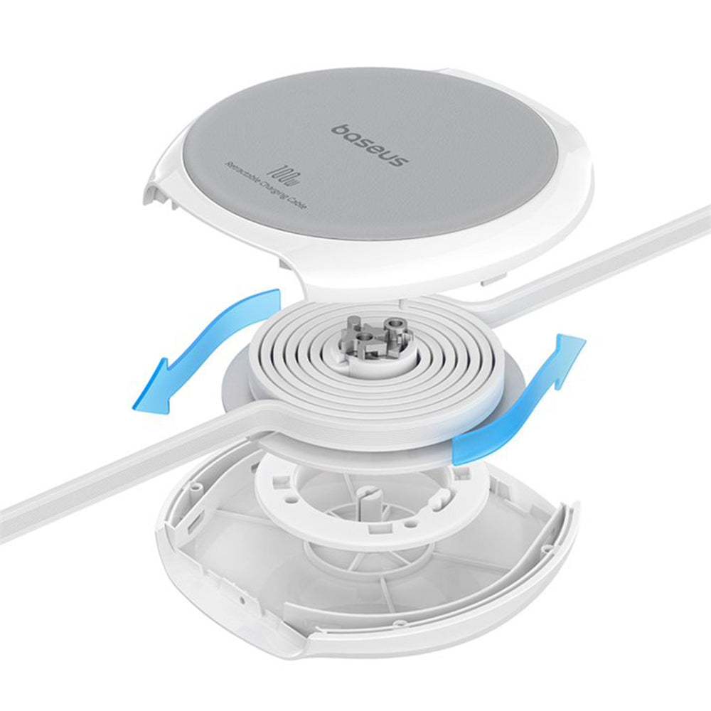 USB-C Data- en Oplaadkabel - USB-C Baseus Pathfinder Intrekbaar, 100W, 1m, Wit P10368400211-00
