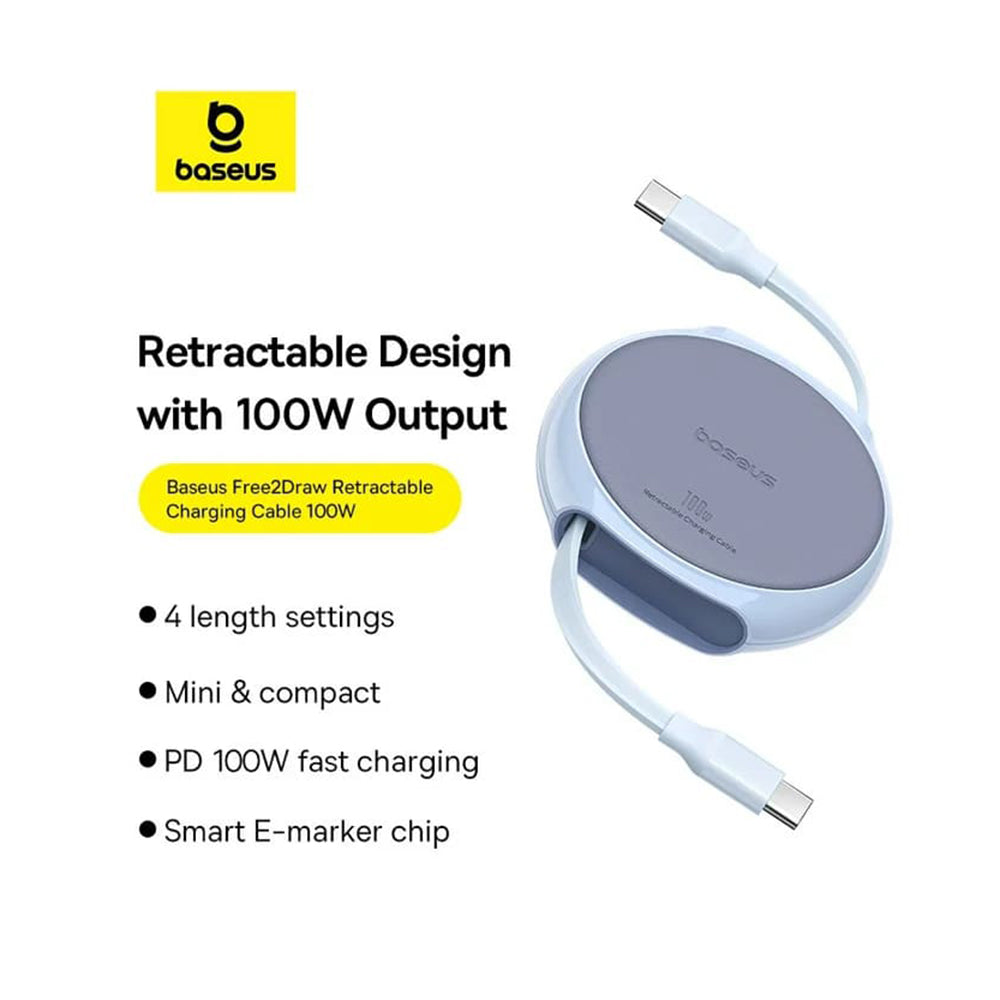 USB-C Data- en Oplaadkabel - USB-C Baseus Pathfinder Intrekbaar, 100W, 1m, Blauw P10368400311-00