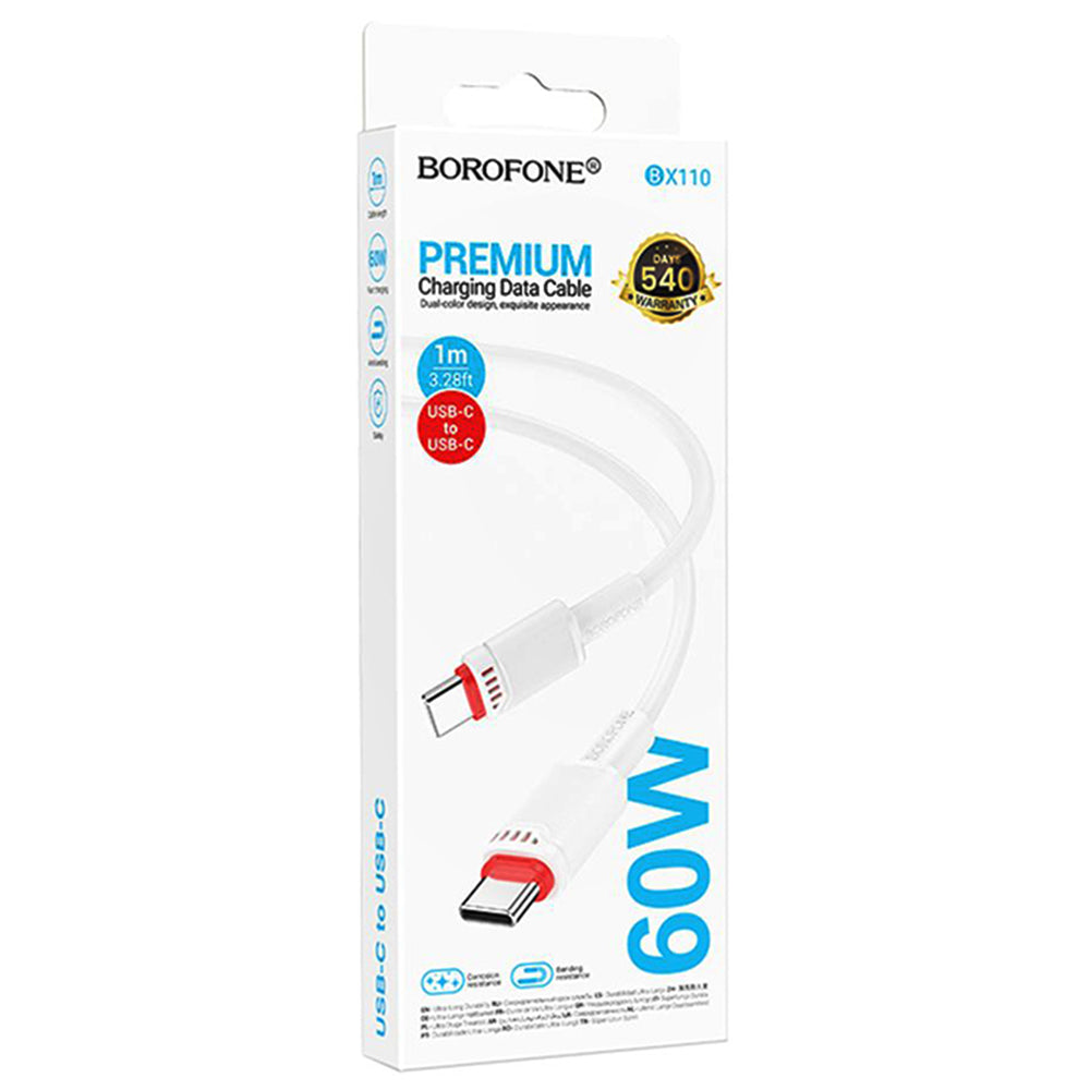Data- en Oplaadkabel USB-C - USB-C Borofone BX110 Beneficio, 60W, 1m, Wit