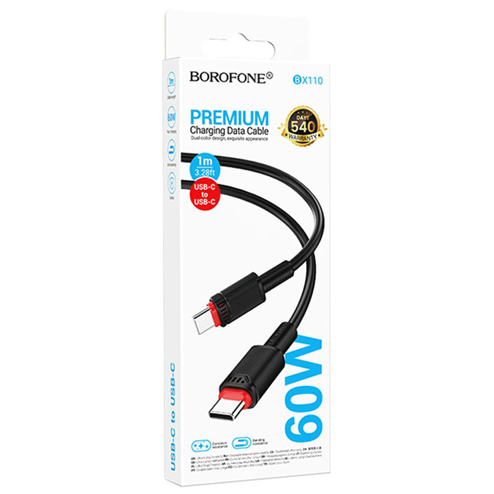 Data- en Oplaadkabel USB-C - USB-C Borofone BX110 Beneficio, 60W, 1m, Zwart
