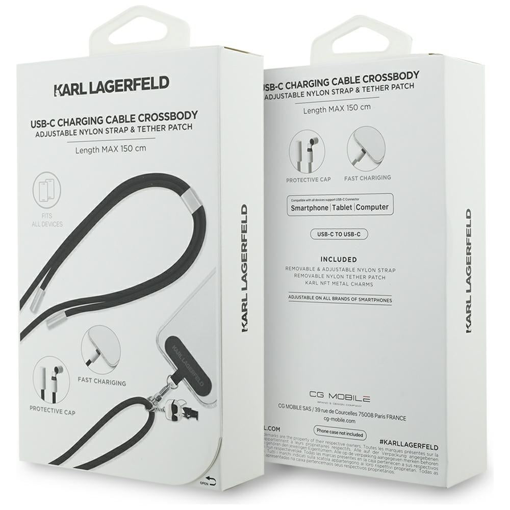 Data- en Oplaadkabel USB-C - USB-C Karl Lagerfeld Ikonik Charm, 100W, 1.5m, Zwart
