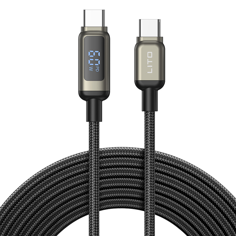 Data- en Oplaadkabel USB-C - USB-C Lito LD15 Display, 60W, 1m, Zwart
