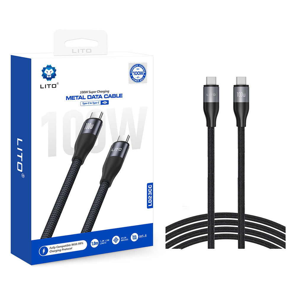 USB-C Data- en Oplaadkabel - USB-C Lito LD23CC, 100W, 1m, Gri