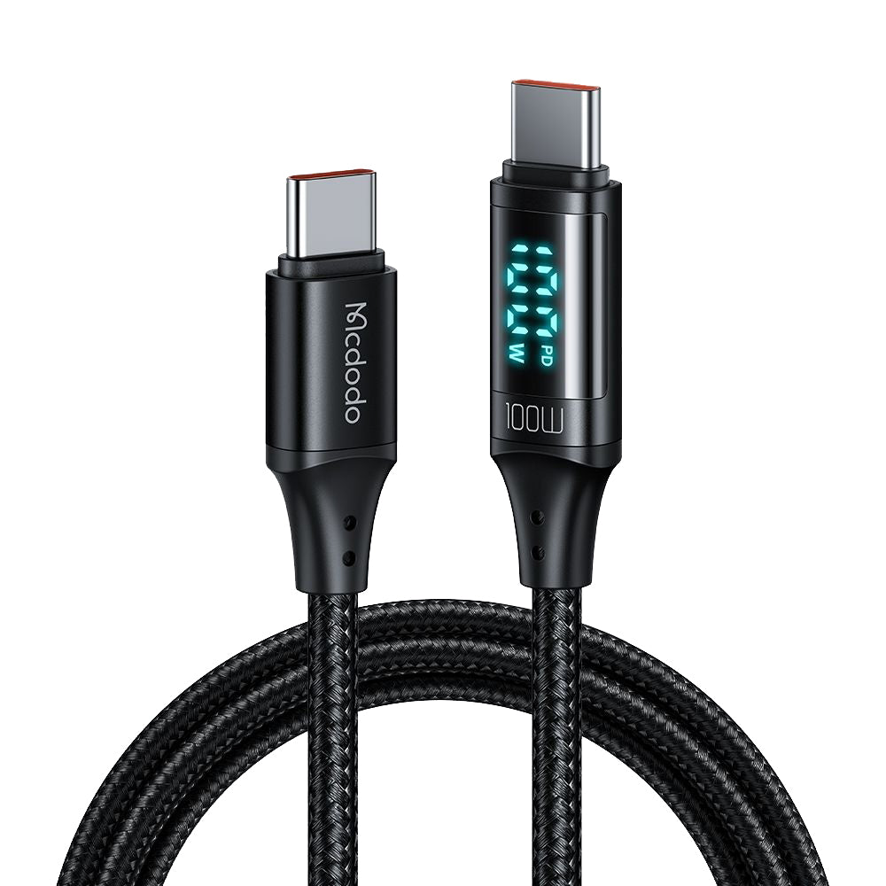 USB-C - USB-C Data- en Oplaadkabel McDodo CA-1100 Display, 100W, 1.2m, Zwart